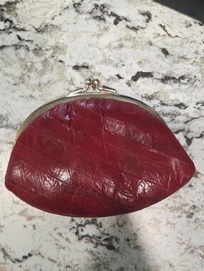 Red EEL SKIN LEATHER DOUBLE KISSLOCK COIN POUCH